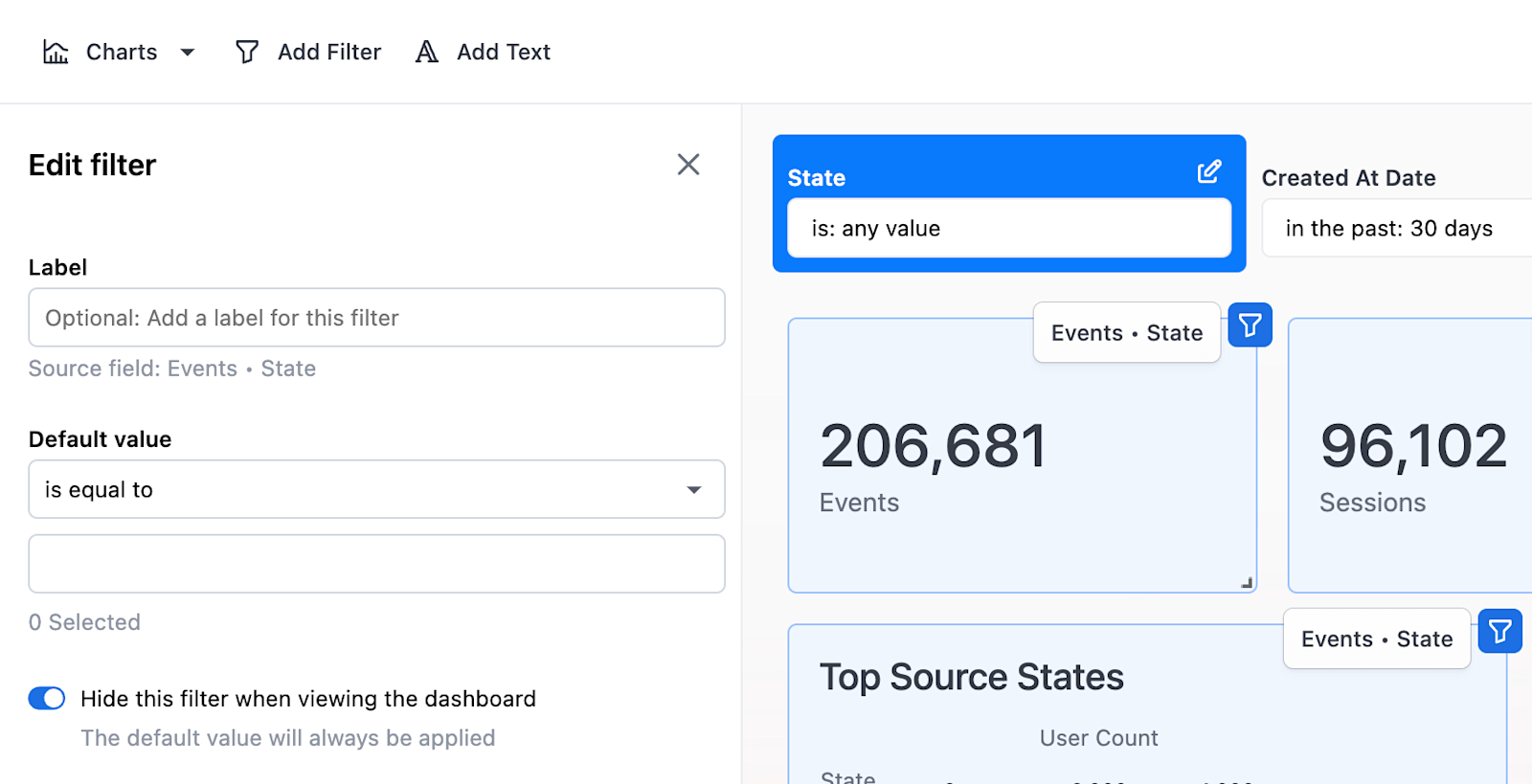 Hiding filters on dashboards